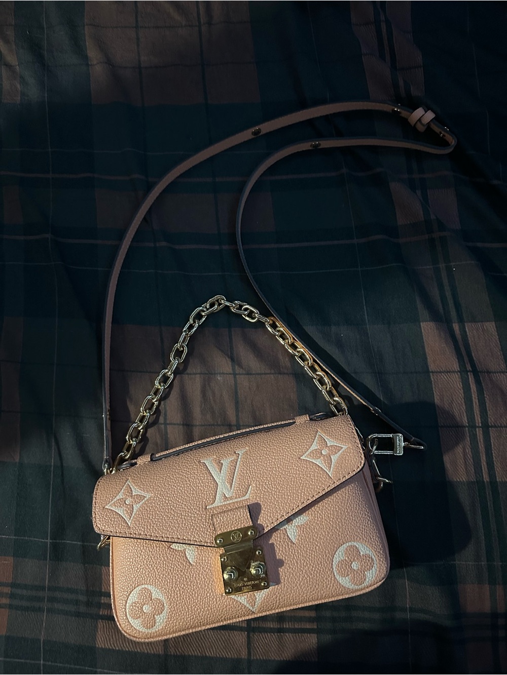 Pink Monogram Leather Shoulder Bag with Chain Strap